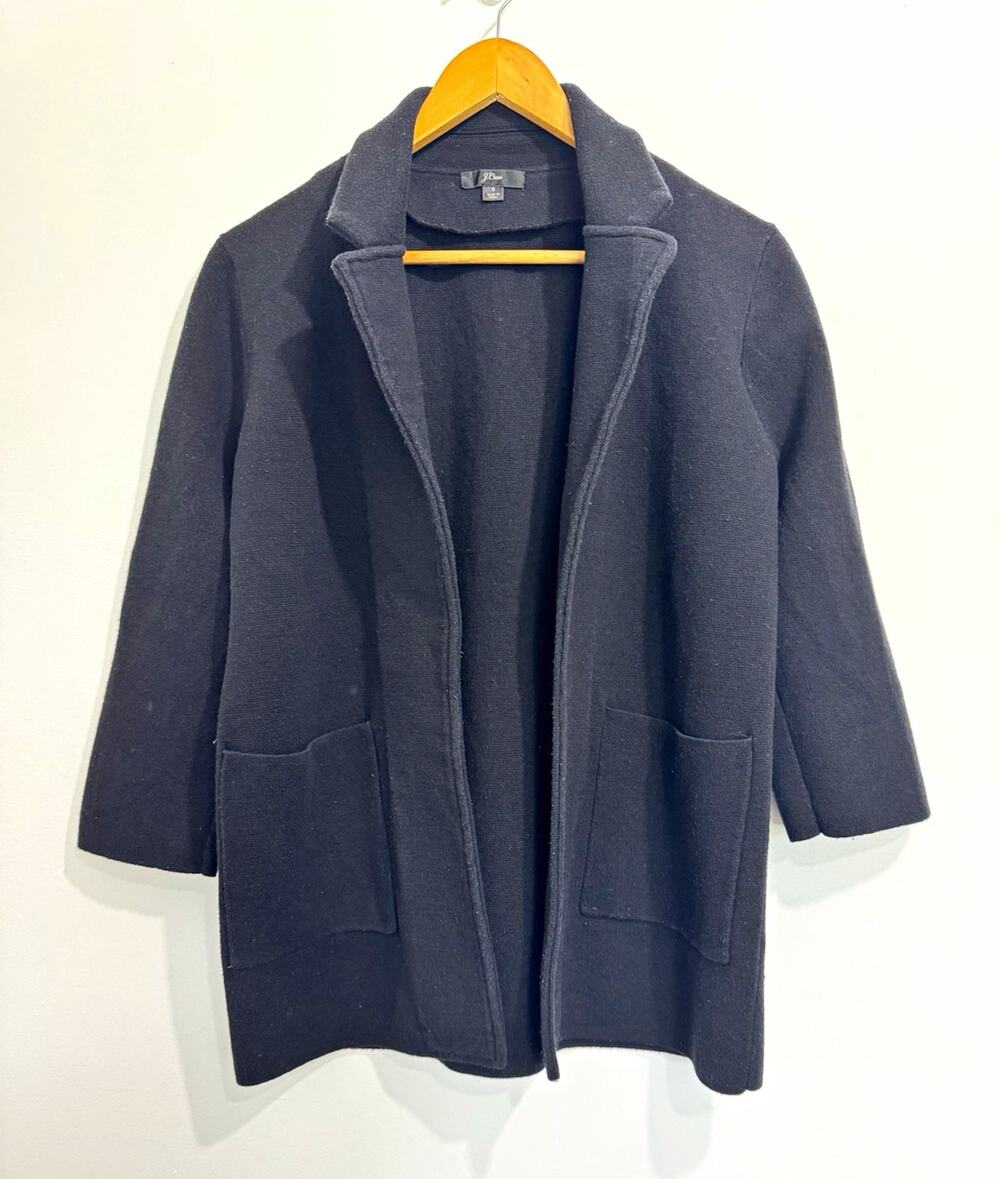 J.CREW Collection Women's Black Merino Wool Blend Open Front Jacket Size S #1080